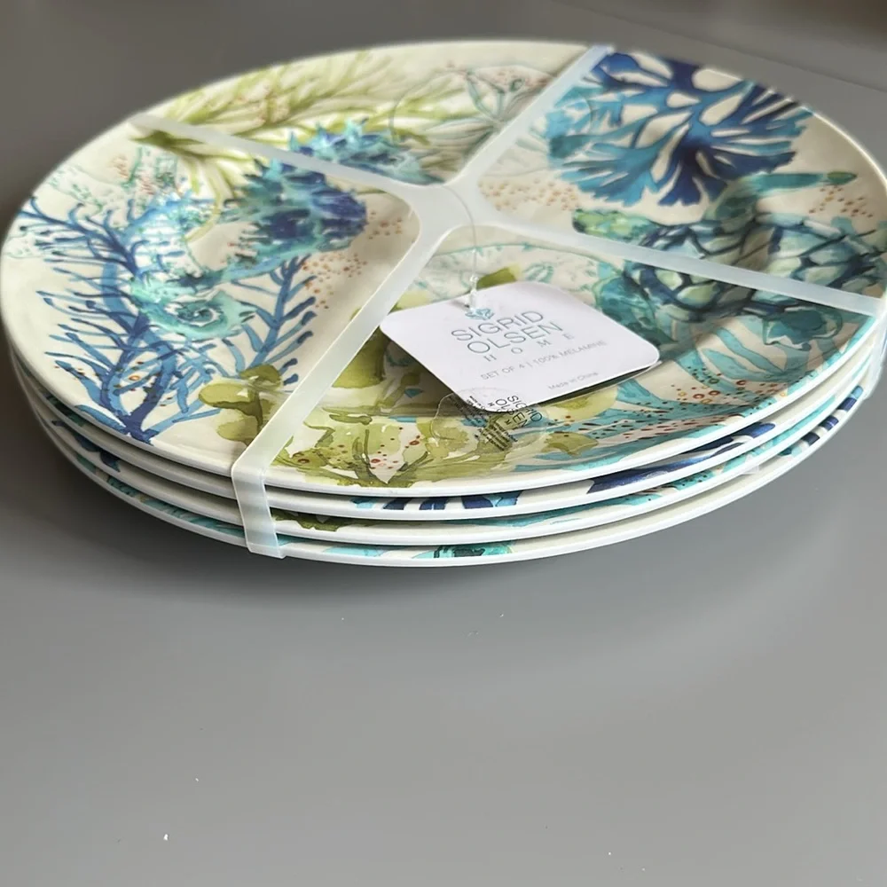 NWT SIGRID Olsen Melamine Sea Life Dinner Plates - set of four